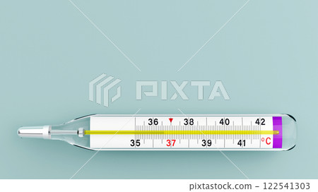 thermometer on a light background. glass medical device for measuring human temperature. 3D illustration 122541303