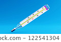 thermometer on a bright blue background. glass medical device for measuring human temperature. 3D illustration 122541304