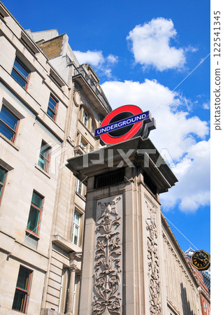 A view of London's famous subway station sign A view of London's famous subway station sign 122541345
