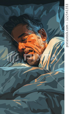 Man sleeping rest sleep cycle night time dream peace health relaxation wellness lifestyle 122541353