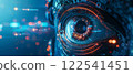Electronic eye close up technology ai surveillance system digital security abstract view. 122541451