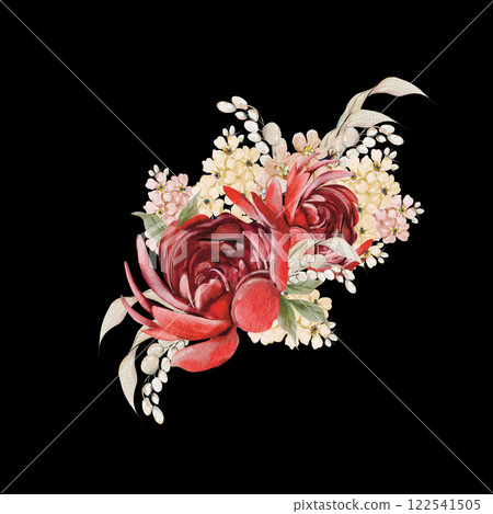 Easter decor with flowers in tender colors. Watercolor vintage style. 122541505