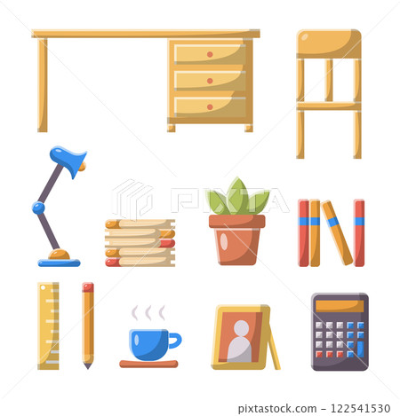 Back To School Study Object Flat Icon Set. Clean Illustration Design Element on Isolated White Background 122541530