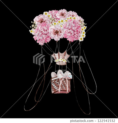 Easter balloon decor with flowers in tender colors. Watercolor vintage style. Easter balloon decor with flowers in tender colors. Watercolor vintage style. 122541532
