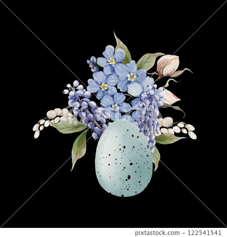 Easter decor with flowers in tender colors. Watercolor vintage style. Illustration Easter decor with flowers in tender colors. Watercolor vintage style. Illustration 122541541