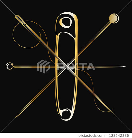 Needle and thread and pin golden symbol for sewing Needle and thread and pin golden symbol for sewing 122542286