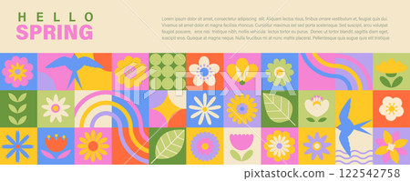 Hello spring geometric banner. Hello spring geometric banner. 122542758