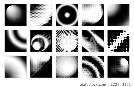 A collection of black and white half tone dots banners. Vector illustration 122543161