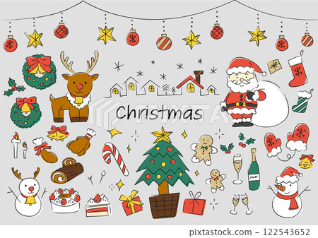 Hand-drawn illustration set of Christmas items 122543652