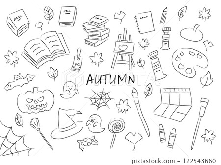 手繪插圖集秋天的事物 手繪插圖集秋天的事物 122543660