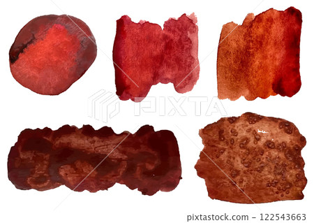 Red and brown watercolor textures, each isolated on white background. Red and brown watercolor textures, each isolated on white background. 122543663