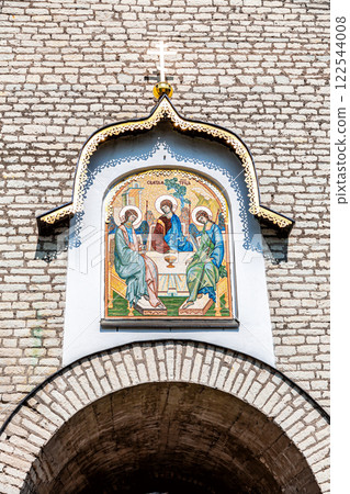 Orthodox gate icon Holy Trinity and cross at the Pskov Kremlin 122544008