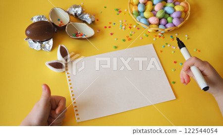 Easter Greeting card mock up Yellow yolk background Easter Greeting card mock up Yellow yolk background 122544054
