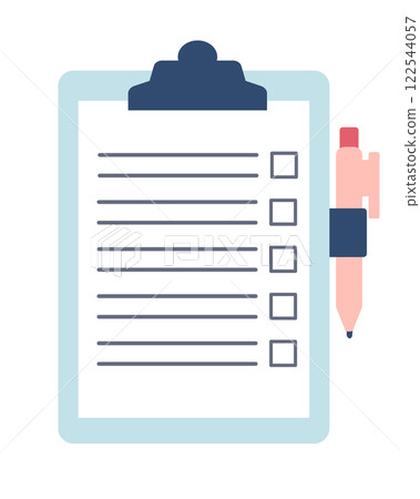 Paper tablet with pen and list icon. Flat style vector illustration. Paper tablet with pen and list icon. Flat style vector illustration. 122544057