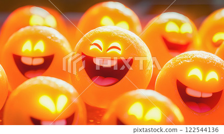 A group of laughing emojis. Cartoon smiley 122544136