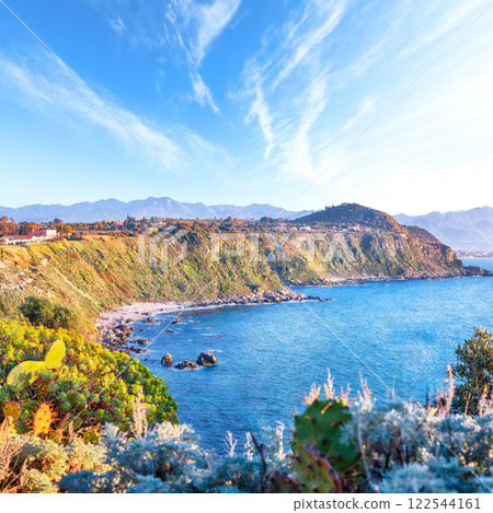 Unbelivable spring view on the the cape Milazzo panorama of nature reserve. Unbelivable spring view on the the cape Milazzo panorama of nature reserve. 122544161