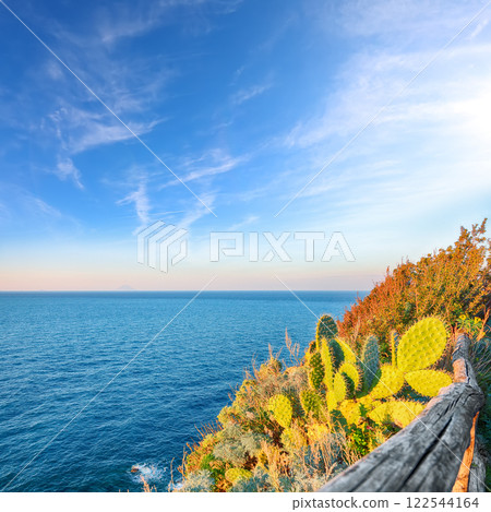 Awesome spring view on the the cape Milazzo panorama of nature reserve. 122544164