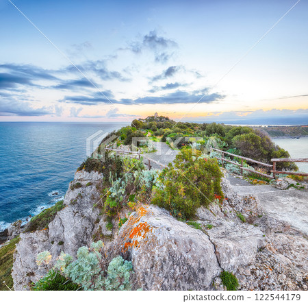 Breathtaking spring view on the the cape Milazzo panorama of nature reserve. 122544179