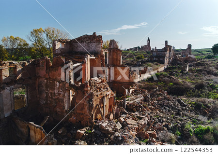 destroyed village of Belchite, aerial view. Spain destroyed village of Belchite, aerial view. Spain 122544353