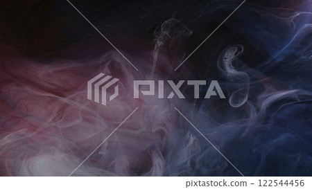 Cloud floating. Mist texture. Defocused red blue color glowing splashes ink haze smoke fume on abstract art dark background. Cloud floating. Mist texture. Defocused red blue color glowing splashes ink haze smoke fume on abstract art dark background. 122544456
