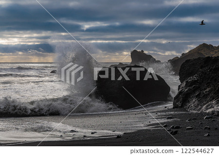 Vikurfjara Black Sand Beach near Vik on the island of Iceland 122544627
