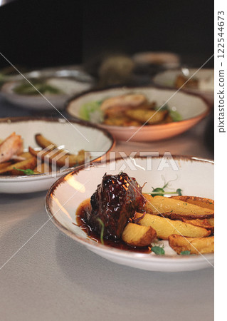 pork kebab on a plate. Juicy delicious food pork kebab on a plate. Juicy delicious food 122544673