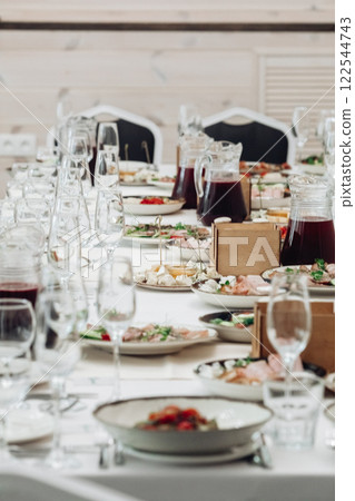 restaurant table setting, banquet, dishes are on restaurant table setting, banquet, dishes are on 122544743