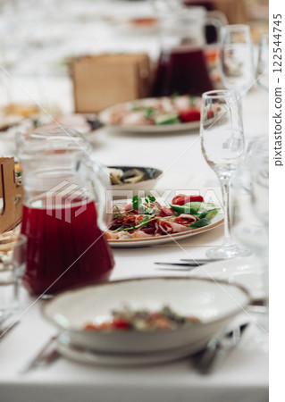 restaurant table setting, banquet, dishes are on restaurant table setting, banquet, dishes are on 122544745