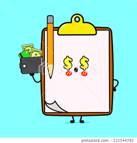 Clipboard Dollar Wallet Money Character Cheerful Cartoon Clipboard Holding Cash 122544782