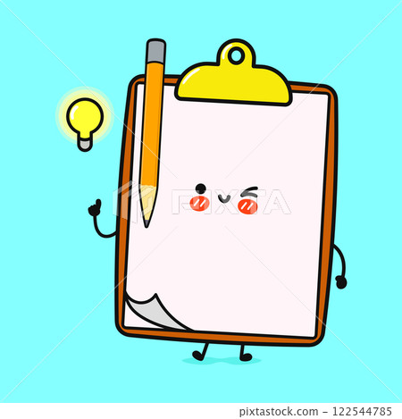 Clipboard Bingo Character Cute Cartoon Clipboard with Light Bulb and Pencil 122544785