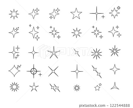 Minimalist silhouette Star icons, star shape vector set. Abstract y2k sparkles. Twinkling stars, abstract sparkle black silhouettes symbol shining burst. Vector 122544888
