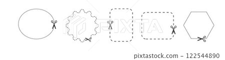 Cut here icon symbol. Cut lines with scissors. Scissors icons set. Scissors for cutting symbol. Vector 122544890