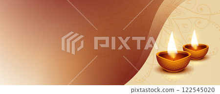 lovely realistic diwali diya banner with text space 122545020