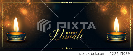 deepawali festival background with realistic shiny diya 122545029