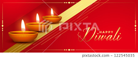 beautiful red and golden happy diwali festival banner 122545035