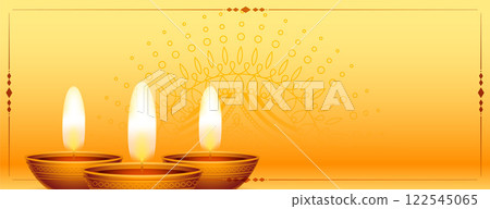 shiny realistic happy diwali decorative banner design 122545065