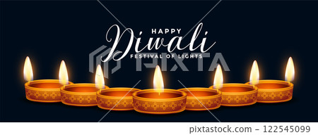 traditional happy diwali decorative diya banner design 122545099