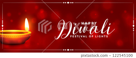 shiny happy diwali realistic diya banner design 122545100