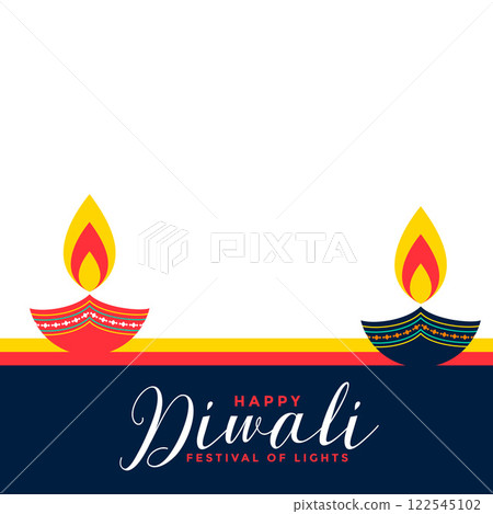 happy diwali flat decorative diya card design 122545102