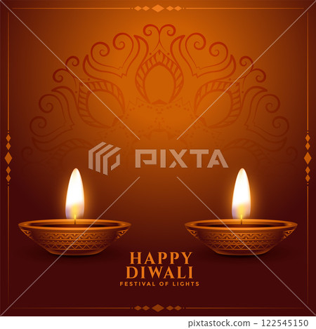 realistic happy diwali background with diya decoration 122545150