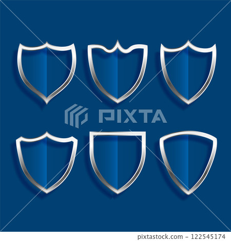 metallic shield badges shiny icons set design metallic shield badges shiny icons set design 122545174