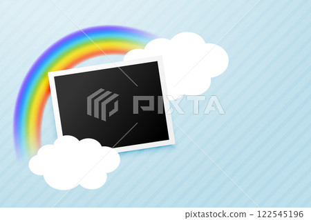 photo frame with rainbow and clouds background 122545196