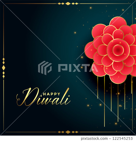 beautiful happy diwali golden card with flower decoration beautiful happy diwali golden card with flower decoration 122545253