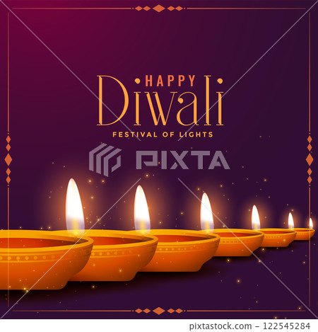 happy diwali diya decorative card design 122545284