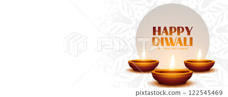 happy diwali festival banner with glowing diya and text space 122545469