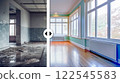Before and After Slider Comparing Unfinished Construction to Completed Custom Office Interior. Generative AI Images Used. 122545583