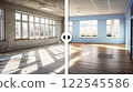 Before and After Slider Comparing Unfinished Construction to Completed Custom Office Interior. Generative AI Images Used. 122545586