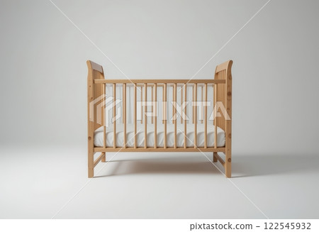 A sturdy wooden crib with a natural finish, offering a timeless look and safety for infants, ideal for modern nurseries and eco-friendly homes A sturdy wooden crib with a natural finish, offering a timeless look and safety for infants, ideal for modern nurseries and eco-friendly homes 122545932