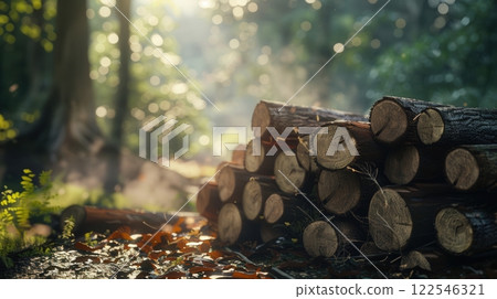 Stack Of Wood Slices In A Forest 122546321