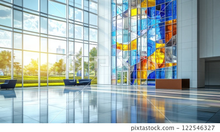 Modern Abstract Stained Glass Wall 122546327